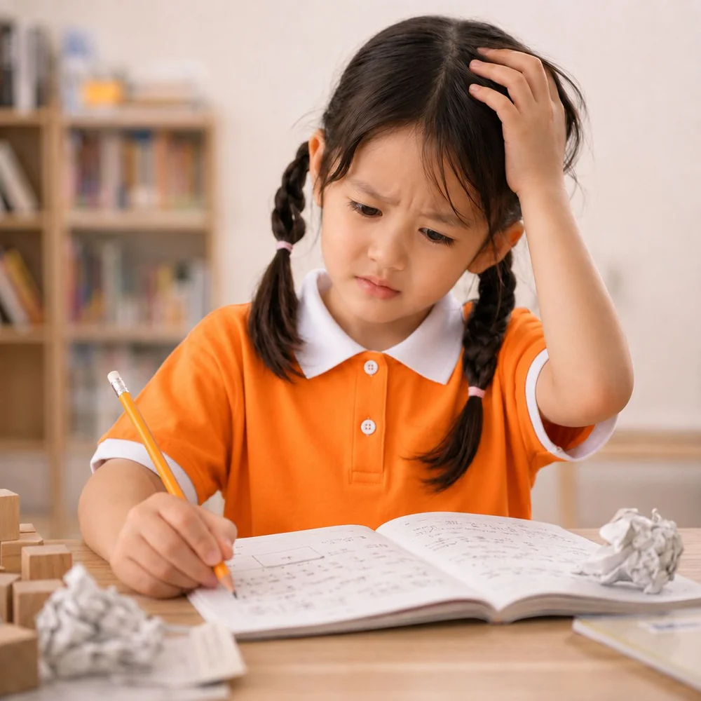 Child struggling with homework